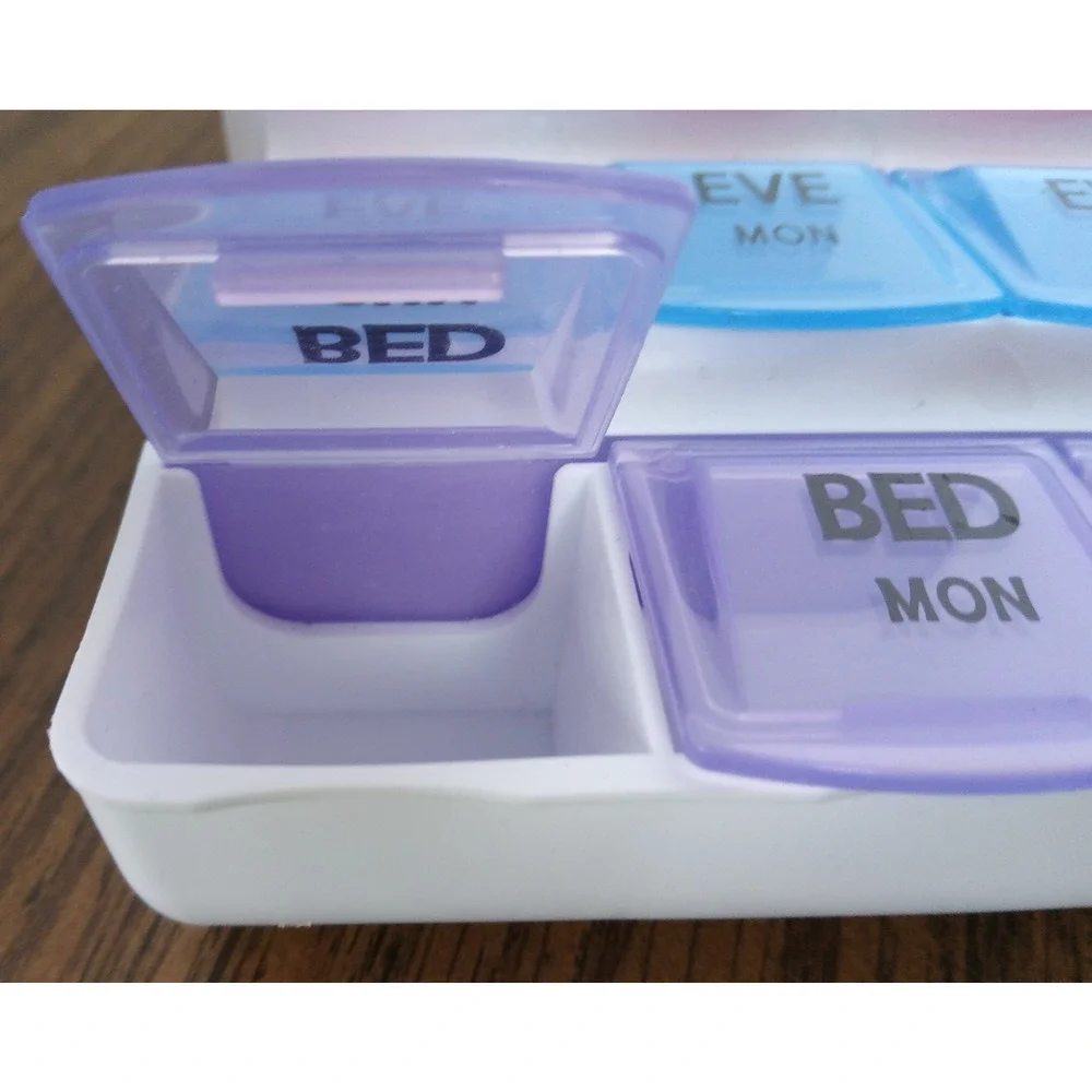 7 day pill organizer 4 times a day White With Multicolor Lids